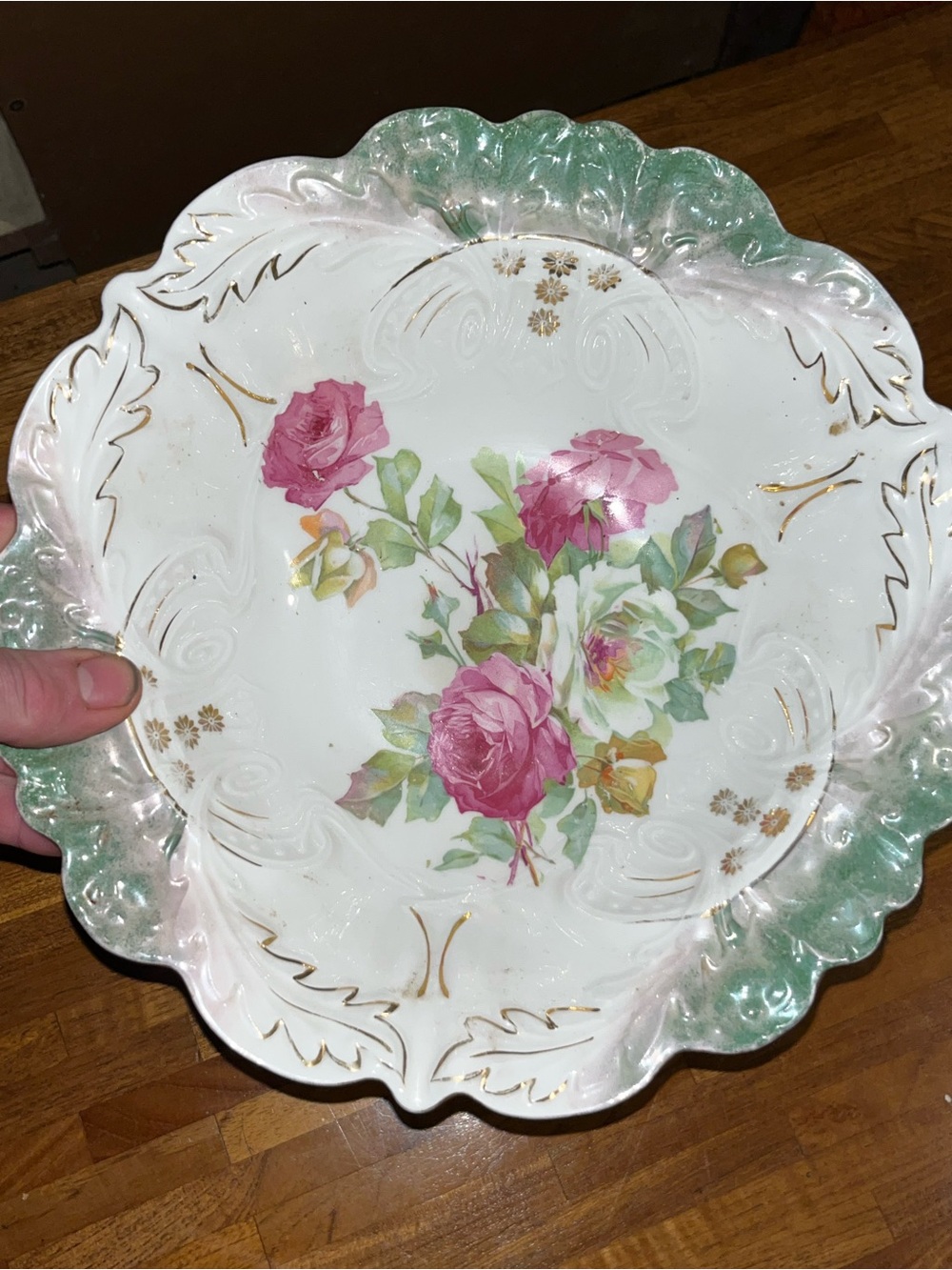 Antique P/S Germany Porcelain Serving Bowl – 10.5" Embossed Floral Rose Pattern